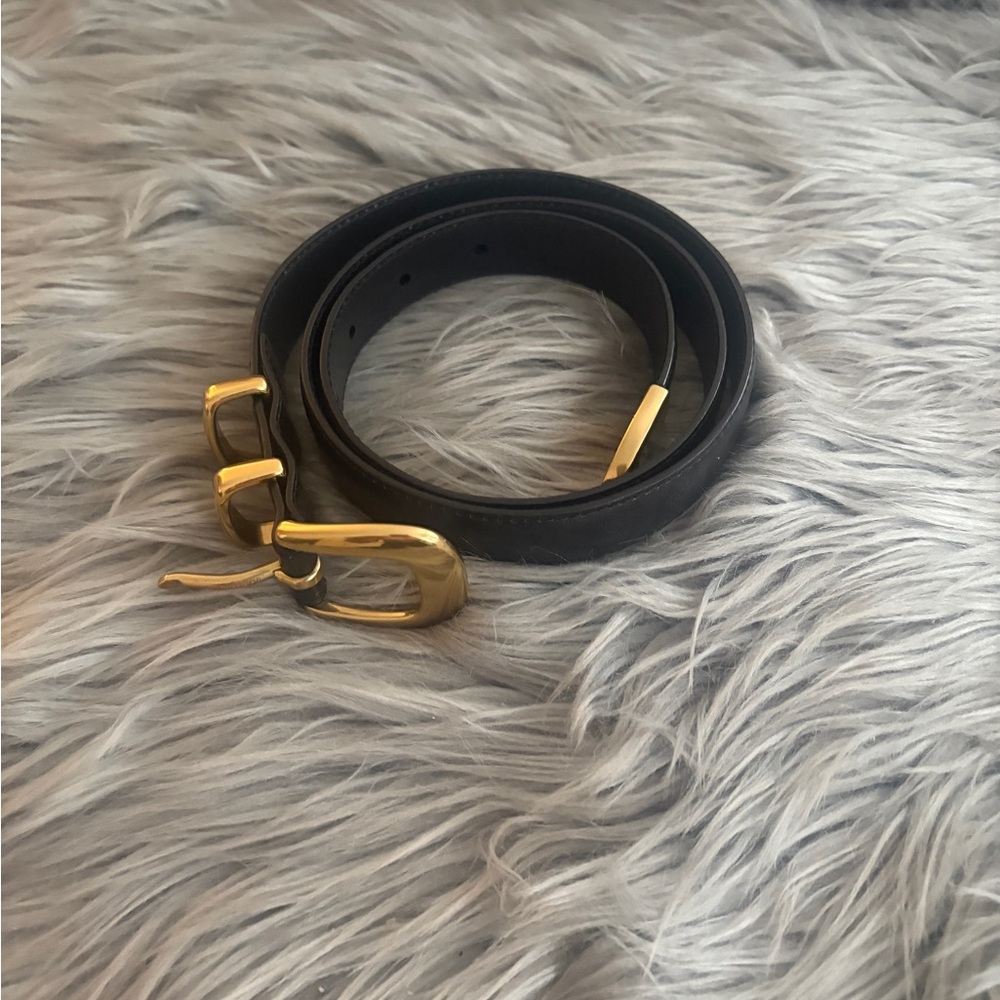 Aritzia Black Belt with Gold Buckle